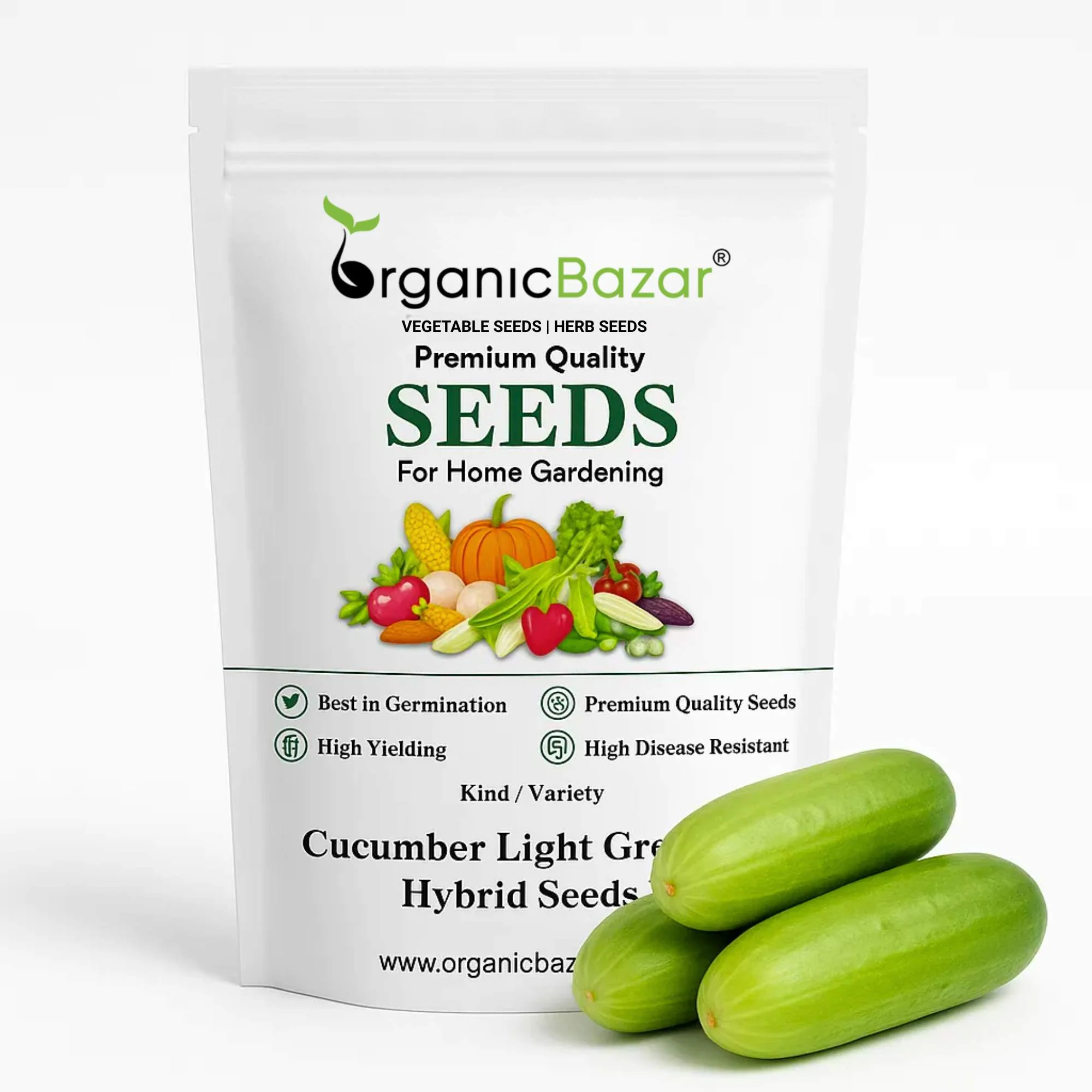 Cucumber Light Green Seeds - 20 Seeds (Kakdi/ककड़ी/खीरा के बीज) High Germination, Easy to Grow, High Yield Seeds For Terrace Gardening