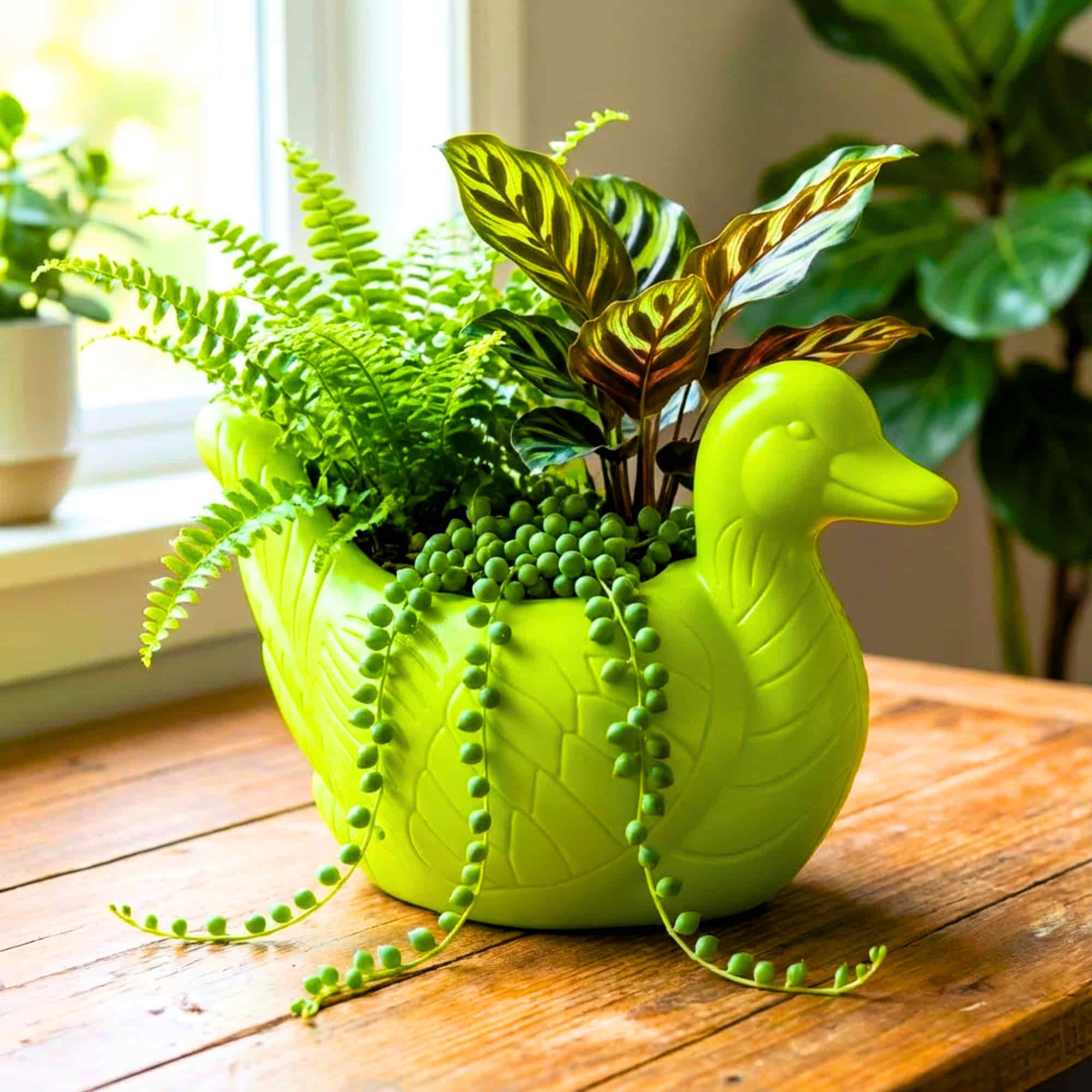 Duck Plastic Pot, Unique and Charming Decorative Planters, Ideal for Indoor and Outdoor Gardening or Gifting Purpose (Pack of 1, Lime Green)