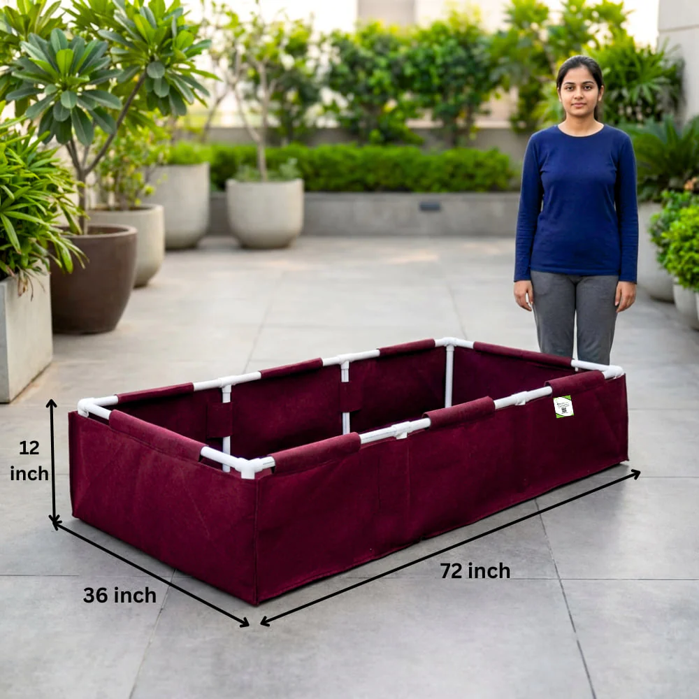 OrganicBazar 72x36x12 Geo Fabric Rectangular Grow Bag With Supporting PVC Pipes, 450 GSM Raised Bed for Terrace Garden - Image 2