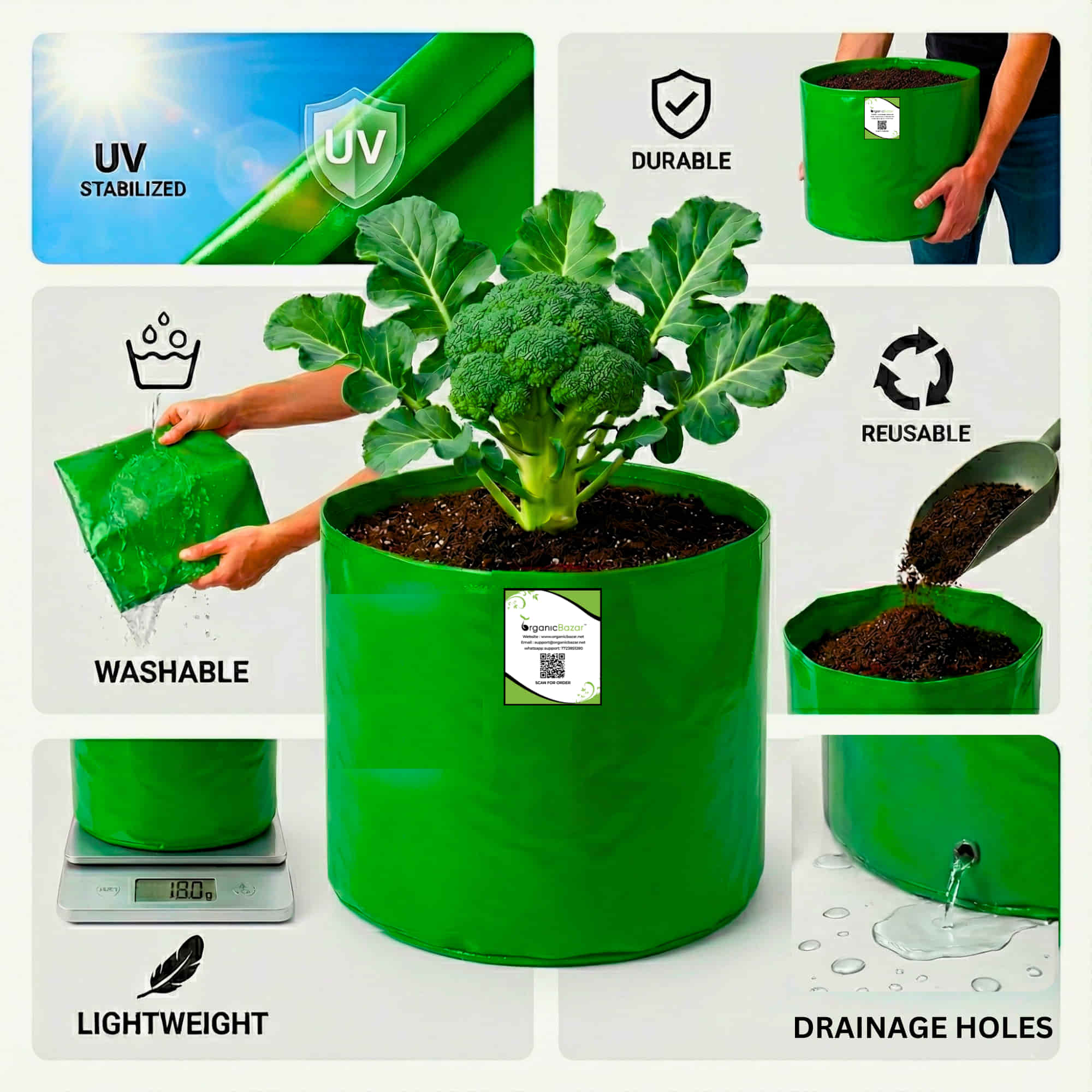 OrganicBazar 12×12 HDPE Round Grow Bag – Premium Quality, Heavy-Duty, UV-Stabilized (260 GSM) Green Plant Bags - Image 3
