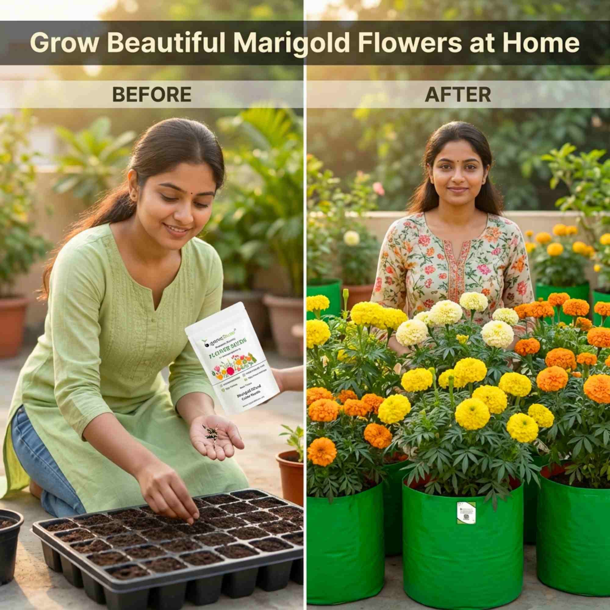 Marigold Mixed Color Seeds - 100 Seeds (Genda/ गेंदा के बीज) High Germination/ Easy To grow/ Perfect for pots, balconies, or Terrace gardens - Image 3