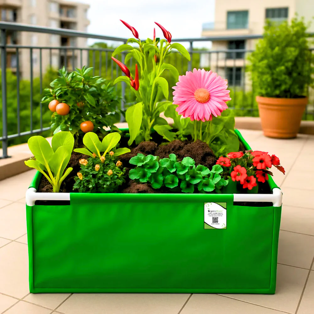 OrganicBazar 36x36x12 Rectangle Grow Bag With Supporting Pvc Pipes Extra Thick Premium HDPE Green Grow Bags - Image 3