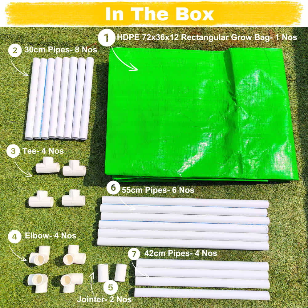 OrganicBazar 72x36x12 Rectangular Grow Bag With Supporting Pvc Pipes Frame, Premium HDPE Green Raised Bed - Image 3