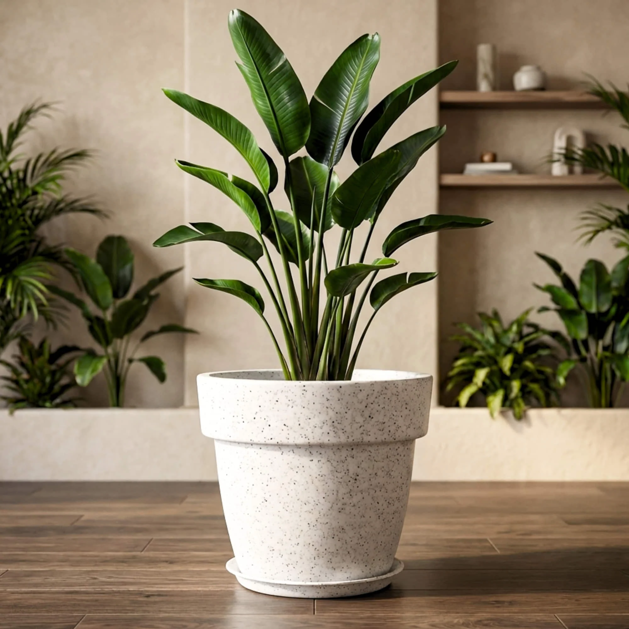 Roto-Moulded Dolium Pot with Saucer | Terrazzo Finish Roto Container with 10+ Years Durability | Premium Stone-Finish Planter for Indoor & Outdoor Garden (Pack of 1) - Image 9