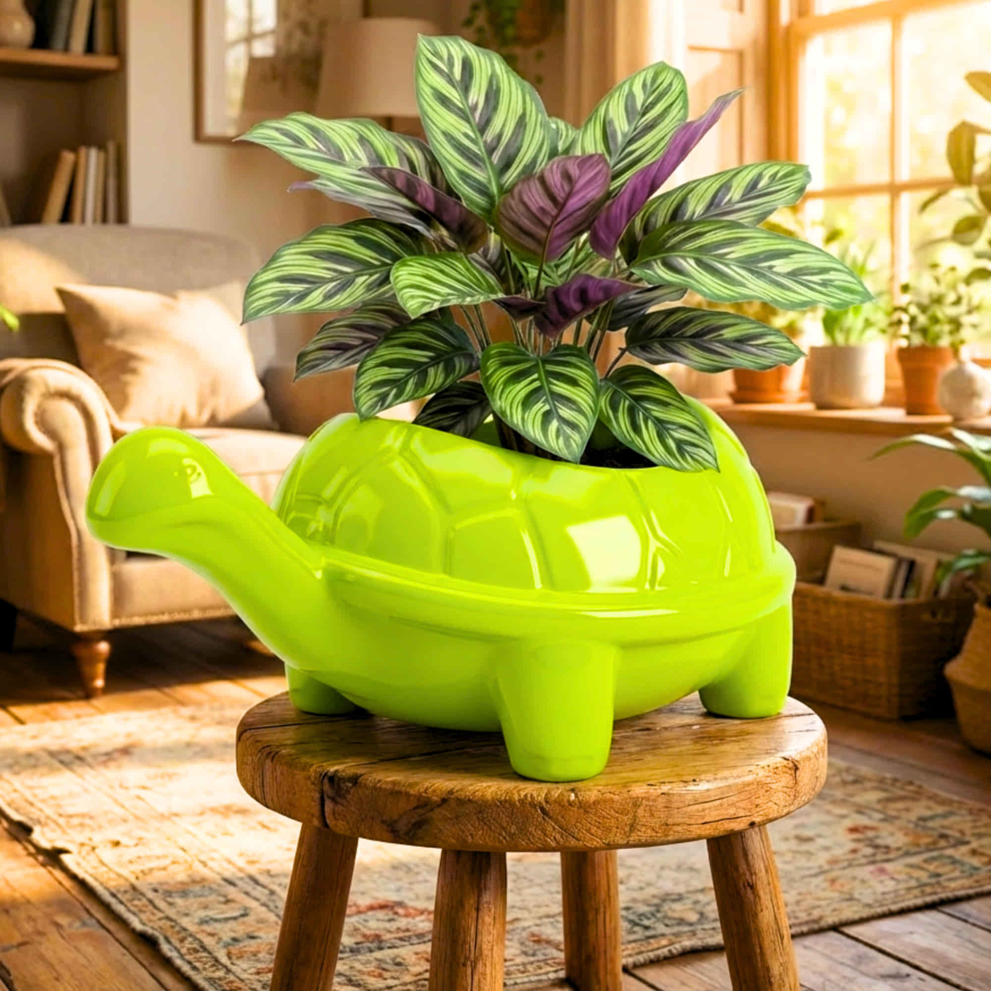 Tortoise Plastic Pot, Unique and Charming Decorative Planters, Ideal for Indoor and Outdoor Gardening or Gifting Purpose (Pack of 1, Lime Green)